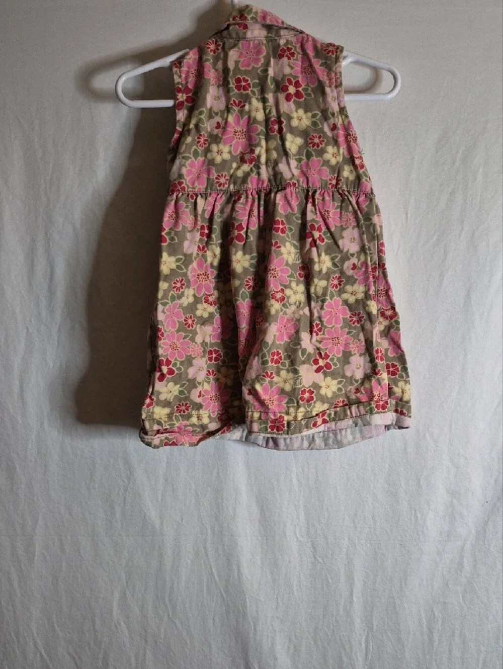 Old Navy Pink & Olive Floral Sleeveless Dress